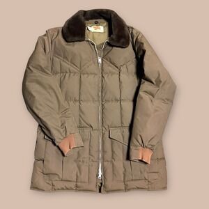 Vintage Comfy Down Filled Jacket Mens XL Brown Quilted Puffer Coat Outdoors